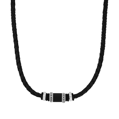 s.Oliver Halsband Edelstahl Carbon/Leder Herren Halsschmuck, 47+3 cm, Schwarz, Kommt in Schmuck Geschenk Box, 2026003