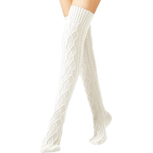 YAMEE Damen Overknee Winter Strick Strümpfe, Beinwärmer Gestrickt, Stiefelstrümpfe Legwarmers für Damen Beinstulpen 1 Paar