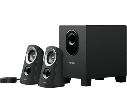 Logitech Z313 2.1 Lautsprecher-System mit Subwoofer, 50 Watt Spitzenleistung, 3.5 mm Eingang, Kopfhörerbuchse, Bedienelemente am Steuergerät, EU Stecker, PC/TV/Tablet/Handy - Schwarz