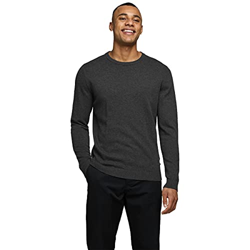 JACK & JONES Herren Basic Knit Crew Neck Pullover - Dark Grau Melange - XL