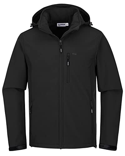33,000ft Softshelljacke für Herren Wasserdicht Winterjacke Winddicht Warme Fleece Gefüttert Windbreaker Funktionsjacke Outdoorjacke für Wandern Fahrrad Camping Schwarz L