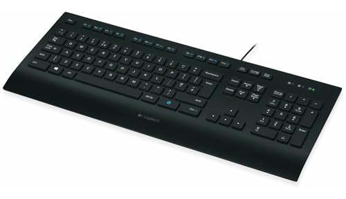 Logitech K280e Pro Kabelgebundene Business Tastatur für Windows, Linux und Chrome, USB-Anschluss, Handballenauflage, Spritzwassergeschützt, PC/Laptop, Deutsches QWERTZ-Layout - Schwarz