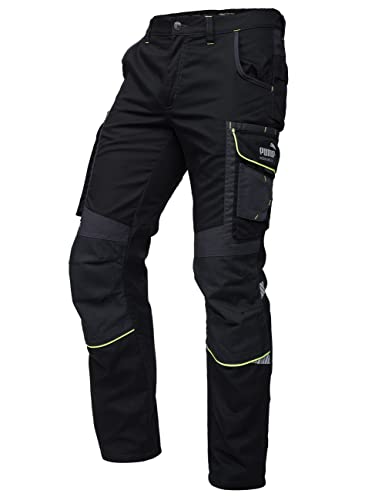 PUMA Workwear Precision X Arbeitshose - Premium Bundhose für Herren, mit vielen Taschen und verstärkten Kniepartien - für Handwerk, Bauarbeit und Landwirtschaft, Farbe: Schwarz/Neon, Gr.: 48