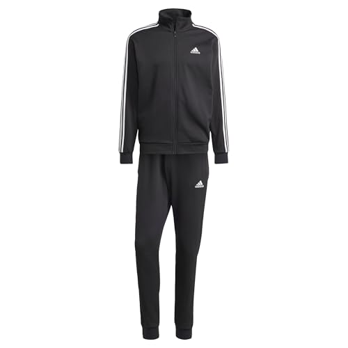 adidas Herren Basic 3-Stripes Fleece Track Suit, Black, XXL