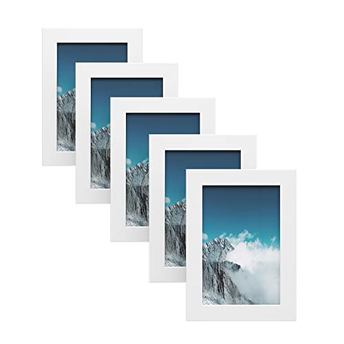 SONGMICS Bilderrahmen Set im 5er-Set, 10 x 15 cm, Fotorahmen mit Glasscheibe, Weihnachten, Rahmen Weiß RPF35WT