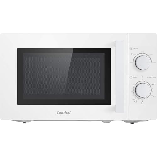 Comfee CMSN 20 wh Mikrowelle / Solo-Mikrowelle mit 5 Leistungsstufen/ Innenbeleuchtung/ easy Defrost/360°Drehteller / Zwei Drehregler/20L/700W/ Weiß, Mechanisch
