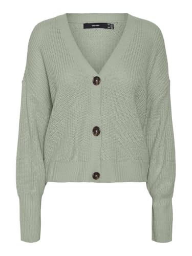 VERO MODA Damen Vmlea Ls V-Hals Manchet Noos Cardigan Sweater, Desert Sage, S EU
