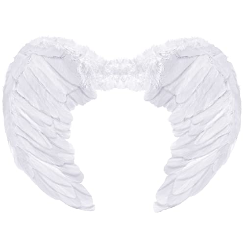 Balinco Engelsflügel | Engelflügel | Engel Flügel | Amor | Federflügel | Christkind als Accessoire für Damen Kostüm Halloween | Karneval | Mottoparty (Weiß)