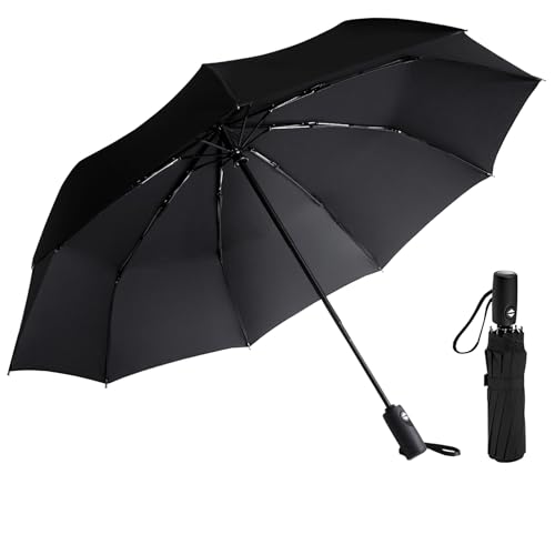 AMVUZ Regenschirm Sturmfest Reise Winddichte Auf-Zu-Automatik Taschenschirm,210T Teflon-Beschichtung Schirm (Schwarz)