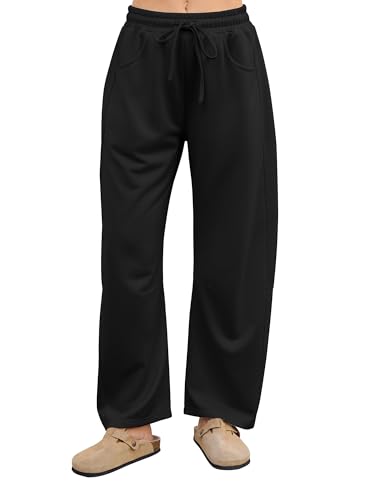 StylSense Jogginghose Damen Baumwolle Baggy Sporthose Hohe Taille Weites Bein Yogahose Trainingshose Freizeithose mit Taschen（Schwarz，XL