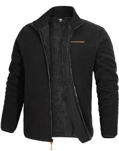Pioneer Camp Fleecejacke Herren Mit Sherpa Gefüttert Winterjacke Herren Warm Übergangsjacke Outdoorjacke Casual Herren Jacke Sportlich Elegant(Black;XL)