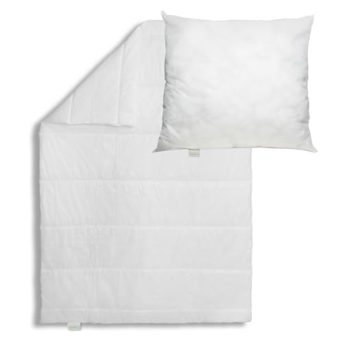 Bodyprotect Bettwaren Set, Ganzjahresdecke 135 x 200 cm + Kopfkissen 80 x 80 cm, Bettdecke Ecoline, medium Steppdecke, waschbar, Made in EU, Allergiker geeignet, weiß