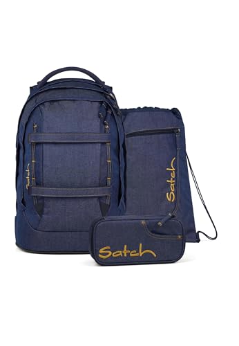 Satch Pack Set Set 3 teilig ab 5. Klasse ergonomisch 30L Stauraum mit Schlamperbox Sportbeutel