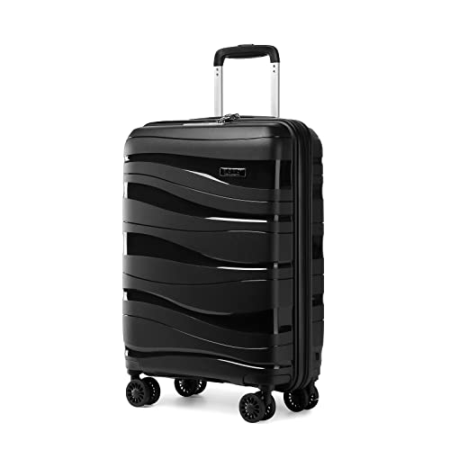KONO Koffer Trolley 55cm Reisekoffer Leicht Hartschalenkoffer mit TSA Schloss Zwillingsrollen Rollkoffer 4 Rollen (Schwarz)