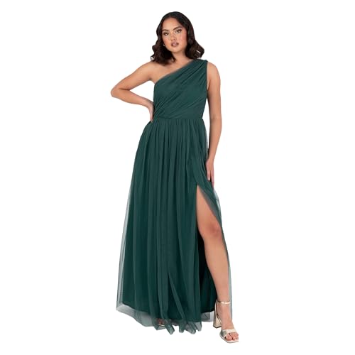 Anaya with Love Damen Womens Ladies Maxi One Cold Shoulder Dress with Slit Split Sleeveless Prom Wedding Guest Bridesmaid Ball Evening Gown Kleid, Emerald Green, 44