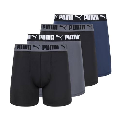 PUMA Herren 4er-Pack Active Stretch Boxershorts Retroshorts, Blau/Schwarz/Grau, X-Large