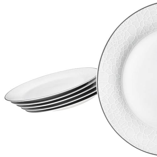 MamboCat 6er Set Venedig Speiseteller I Ø 26,7 cm I weißes Elegantes Porzellan Geschirr I 6 Personen I Essteller mit Relief in Kieselstein-Optik I Hauptmahlzeit, Grillen