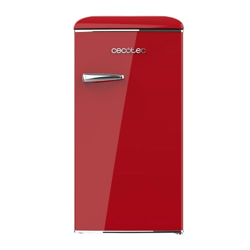 Cecotec Mini Retro Kühlschrank mit 90 L Bolero CoolMarket TT Origin 90 Rot. Mini-Kühlschrank mit ICEBOX, LED-Innenbeleuchtung, Chromgriff, Flaschenöffner, Vintage-Stil in Rot.