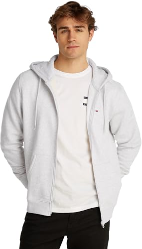 Tommy Jeans TJM Reg S Flag Zip Fleece Thru Kapuzenpullover, Herren, Grau (Silver Grey Heather), L
