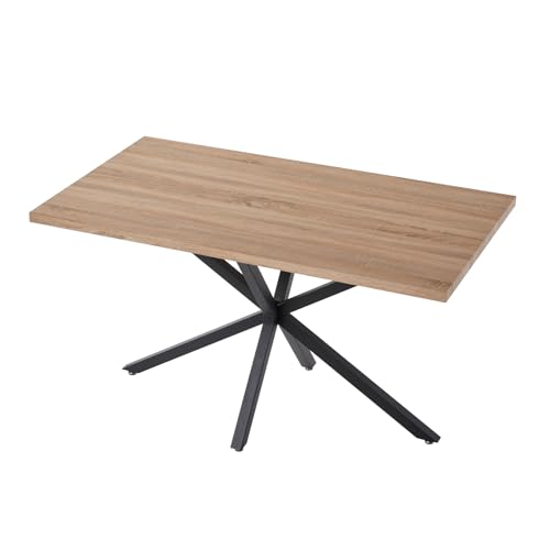 JZGORC Moderner Rechteckiger Esstisch, Nordischer Esstischs mit MDF-Tischplatte, Esstisch mit Schwarzen Metallbeinen, Esstischs für Wohnzimmer oder Küche, 140 * 78 * 77 cm – Helle Eiche