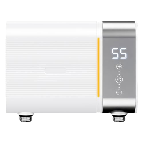 Elektronischer Durchlauferhitzer Küche 220V 5500W elektrische Warmwasserbereiter tankloser Mini-Warmwasserbereiter mit LED Temperaturanzeige, Elektrisch Instant Klein Durchlauferhitzer (White)
