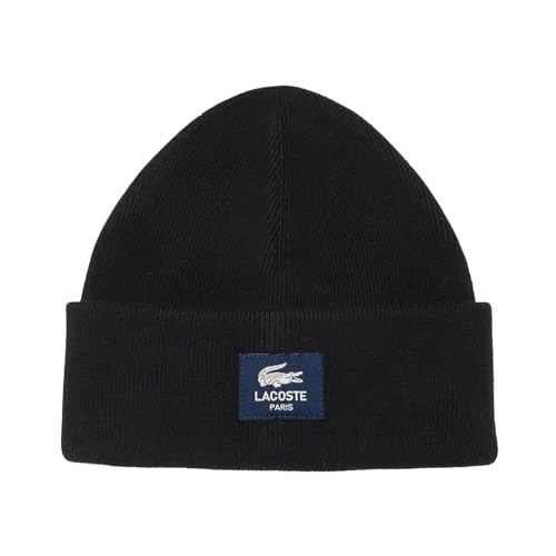 Lacoste Gerippte Baumwoll-Beanie, Schwarz