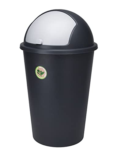 Spetebo XL Abfalleimer mit Schiebedeckel schwarz - 50 L - Runder Mülleimer mit Kuppel Deckel - Kosmetik Eimer Müll Behälter Abfall Eimer recycelbar