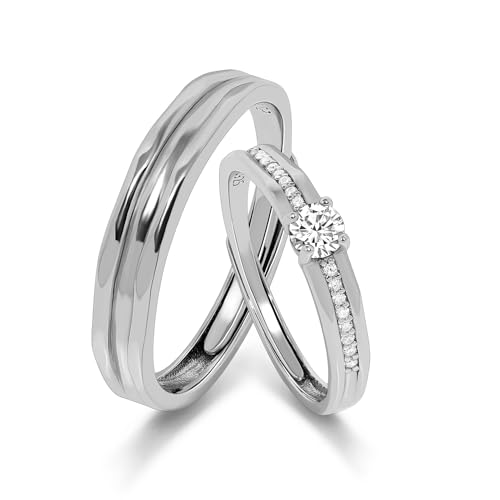 Meissa 925 Sterling Silber Breite Eheringe für Herren, handgefertigter Diamantring für Damen, passende Versprechensringe größenverstellbares Paar-Ring-Set, Set aus zwei Ringen