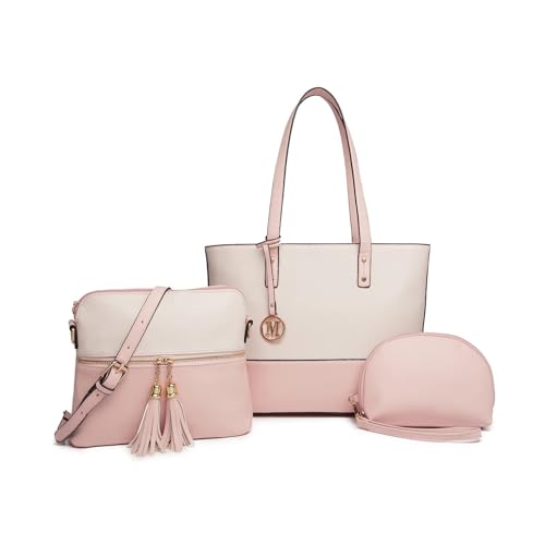 Miss Lulu Handtasche Damen Set Henkeltasche Sets große Frauen Shopper Bag Umhängetasche mit Quaste Geldbörse mit verstellbare Schulterrie handbags for women für Schule Arbeit Reise als Geschenk