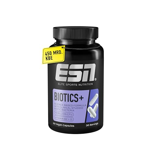 ESN Biotics+, 30 Kapseln, 450 Milliarden KBE je Packung, hochdosiert, mit Vitamin B2 + D, nur 1 Kapsel pro Tag, vegan