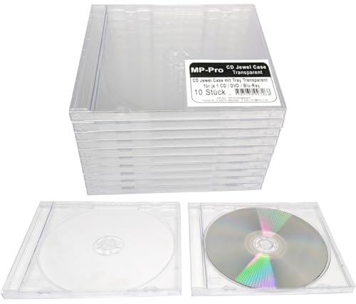 MP-Pro Leere Jewel Case CD-Hüllen Transparent mit Single CD-Tray Transparent oder Schwarz, A-Grade Qualität (10 Stück Transparent)