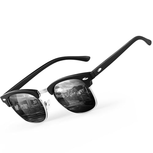 Glapeame Polarisierte-Sonnenbrille-Herren-Halbrahmen-Sonnenbrillen-Damen-Sunglasses-Men-Women-Sonnenbrille-Schwarz-UV400 Schutz-Retro-für Outdoor-Camping-Reise,1