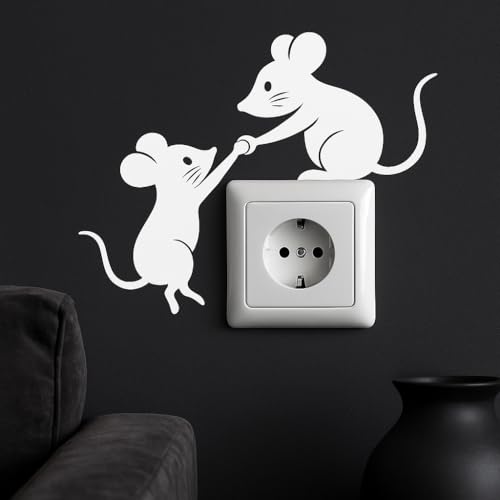 Wandtattoo „Rettende Maus“ – Tierische Vinyl-Aufkleber für Steckdosen – 10×20 Weiß (Matt)