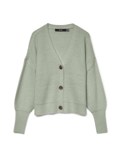 VERO MODA Damen Vmlea Ls V-Hals Manchet Noos Cardigan Sweater, Desert Sage, S EU