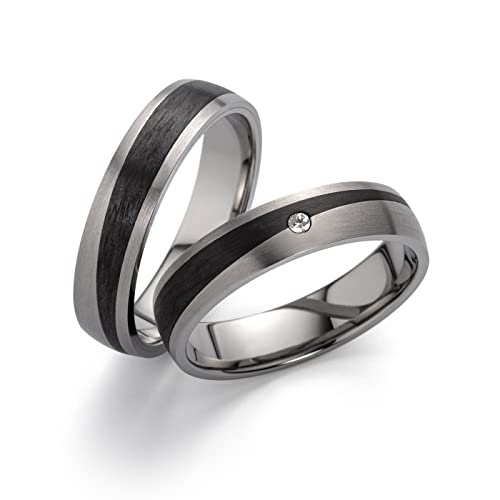 Schmuck Depot Paar Eheringe Trauringe Verlobungsringe Titan Carbonringe mit Diamant (0,015 ct w/si), Partnerringe Hochzeitsring Antragsringe für Sie und Ihn Freundschaftsringe (Gravur/Etui) 3848