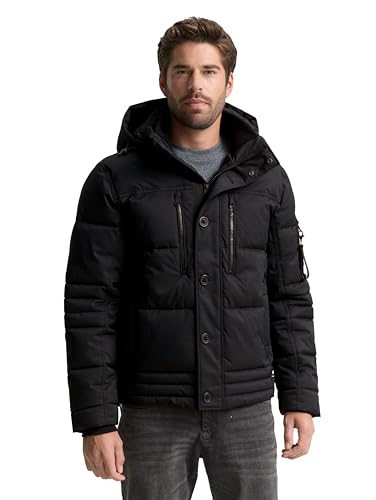 TOM TAILOR Herren 1046971 Pufferjacke mit Abnehmbarer Kapuze, 29999-Black, M