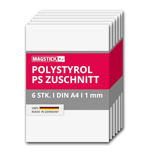 6er Set Polystyrol Platten weiß I DIN A4 Kunststoff-Hartplatten PS Zuschnitte I 21 x 29,7 cm I 1 mm Stärke I für Modellbau Architektur DIY I mag261
