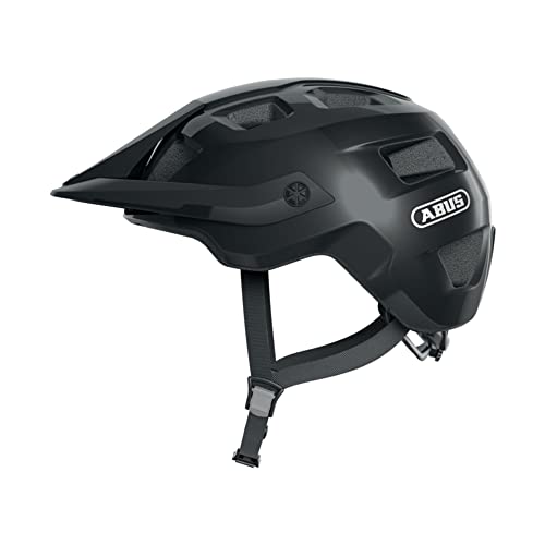 ABUS MTB-Helm MoTrip - robuster Fahrradhelm mit höhenverstellbarem Schirm für Mountainbiker - individuelle Passform - Unisex - Schwarz Glänzend, L, L (57-61 cm)