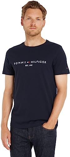 Tommy Hilfiger Herren T-Shirt Kurzarm Core Tommy Logo Rundhalsausschnitt, Blau (Sky Captain), M