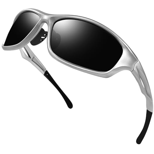 Joopin Sportbrille Herren Polarisiert Sportsonnenbrille Schnelle Brille und Herren Sonnenbrille Brillen Sportliche Fahrerbrille UV400 (Silber Grau)
