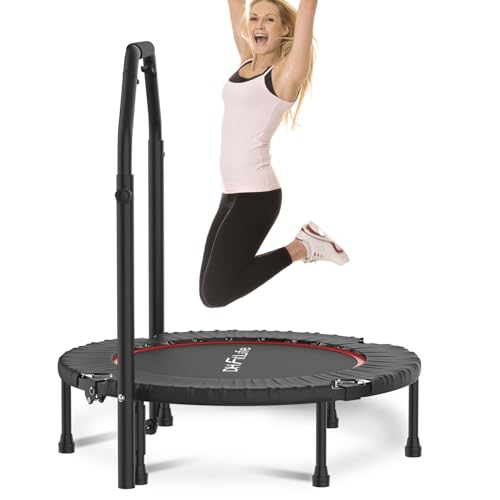 DH FitLife Fitness Indoor Trampolin klappbar ohne Installation | Ø102cm 40 Zoll Mini Trampoline | Tragfähigkeit 150 KG | 4 verstellbare Handgriffstufen | Stabiler und leiser für Kinder u. Erwachsene