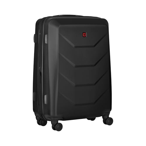 WENGER Prymo Medium Hartschalenkoffer mit 4 Rollen, Trolley, Mittelgroß, 59 (67) l, Sicherheitsschloss, Damen Herren, Reisen Urlaub, Schwarz, 612537