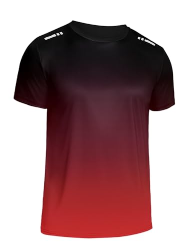 Weardear Sportshirt Herren Kurzarm Fitness Shirt Laufshirt Herren Gradient Oberteile Trainingsshirt für Running Workout Bodybuilding Rot XXL