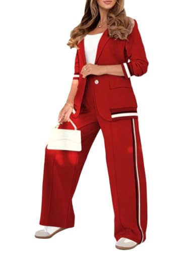 Generisch Damen Hosenanzug Elegant Business Anzug Set Hosenanzüge Blazer Hose 2-teilig Anzug Revers Büro Zweiteiler Slim Fit Streetwear Festlich Damenanzug Hosenanzug Damen