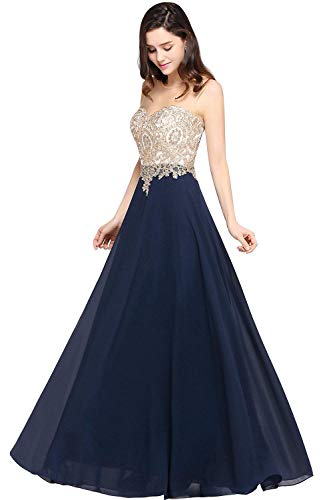 Misshow 2022 Abendkleid, lang, große Größe, sexy, rückenfrei, schick, elegant, Gala-Kleid, Marineblau, L(40,42)