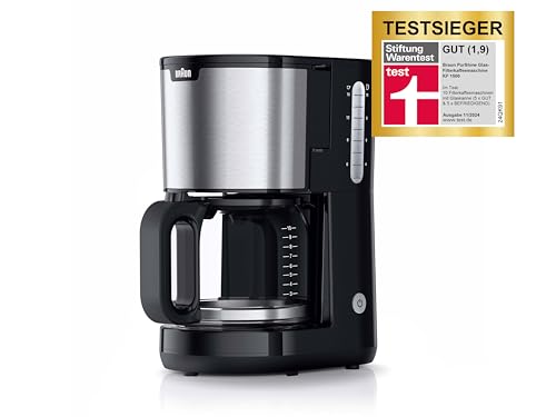 Braun PurShine KF 1500 BK Kaffeemaschine - Filterkaffeemaschine mit Glaskanne für bis zu 10 Tassen, OptiBrew-System, Automatische Abschaltung, 1000 Watt, Schwarz
