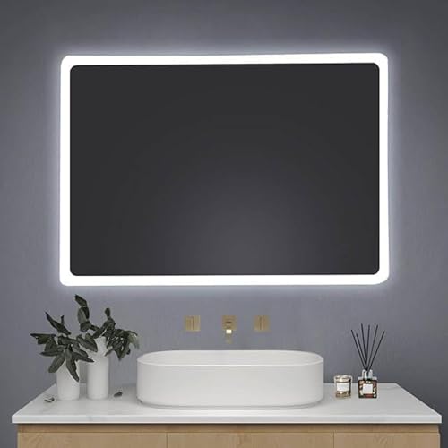 AllRight Badspiegel mit Beleuchtung 70x50cm | LED Spiegel | IP54 Wassergeschützt | Touch-Steuerung | Wandspiegel für Badezimmer | Horizontale/Vertikale Montage 6500K Kaltweiß(70x50cm Einfarbig)