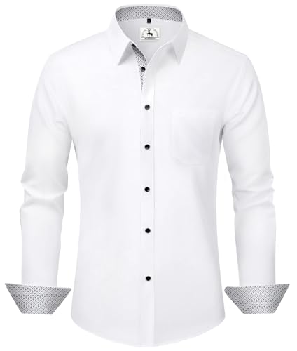 KOSMEEU Hemd Herren Langarm Weißes Hemd Regular Fit Business Hemden Casual Herrenhemd Freizeithemden Anzugjacke Pflegeleicht Bügelleicht Anzug Oberhemden Anzughemd Alltag Hochzeit Freizeit Party L