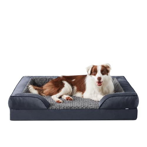 JOEJOY Orthopädisches Hundebett Mittelgroße Hunde, Memory Foam Hundesofa, Abnehmbarem Waschbares Hundebett Orthopädisch, 89x64x17 cm Eierförmiger rutschfest Hundecouch, Dunkel Grau