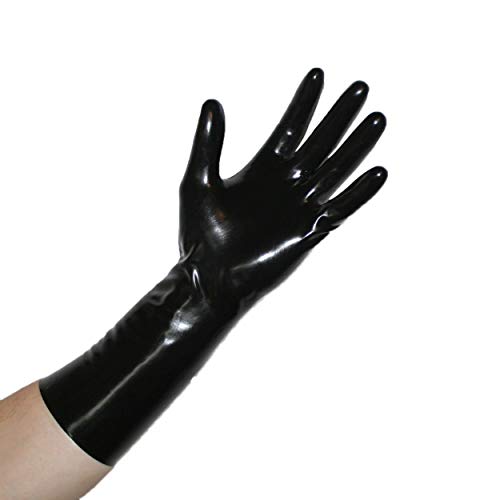 Rubberfashion Latex Handschuhe kurz - Rubber Gloves - kurze Latexhandschuhe bis Handgelenk für Damen und Herren schwarz 0.4mm M